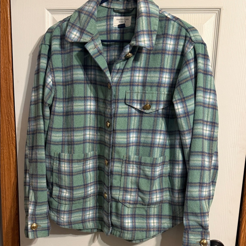 American Eagle Outfitters Green and Blue Plaid Shirt